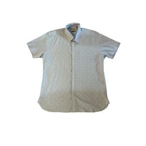 Men US-L Barbour Crab Shirt Blue Printed Button-Up Top Short Slv Tailored Fit